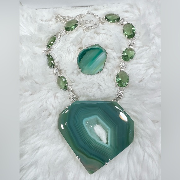 Green Solar Quartz 925 Large Necklace ONLY - Picture 4 of 10